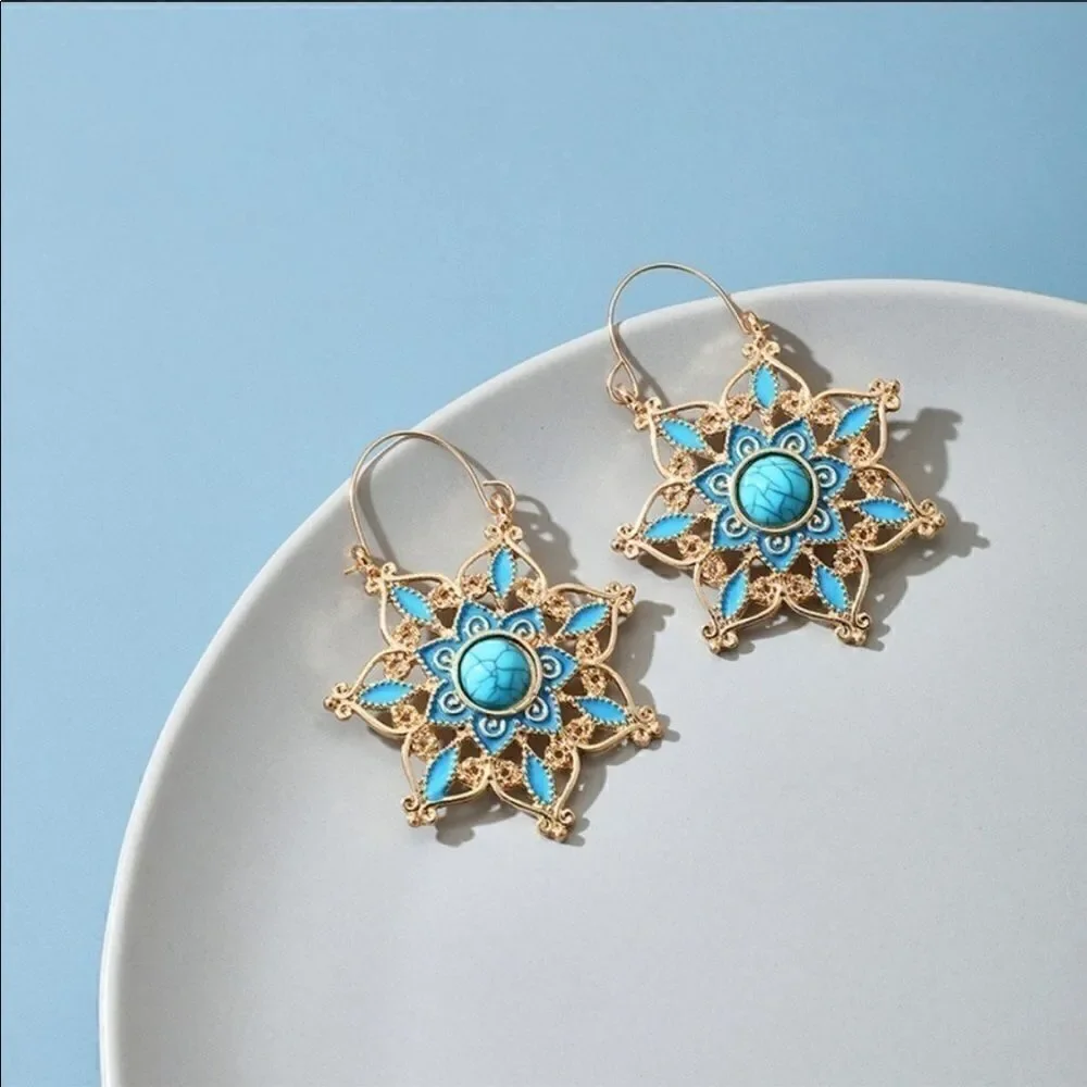 Earrings BOHO style Sunflower Turquoise